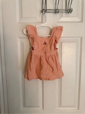 Peach Cherry Embroidered Girls' Casual Dress